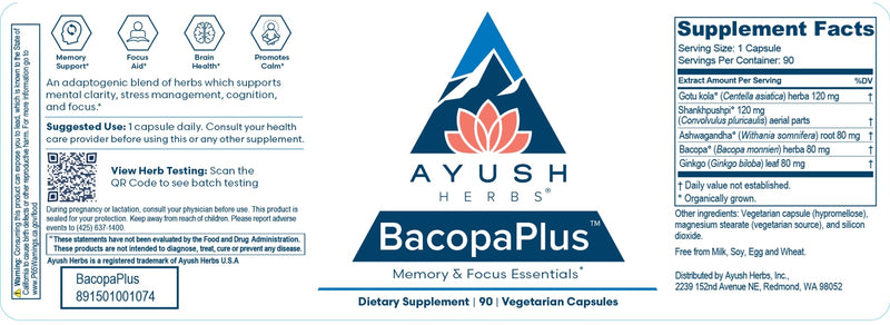 Bacopa Plus (Ayush Herbs) label