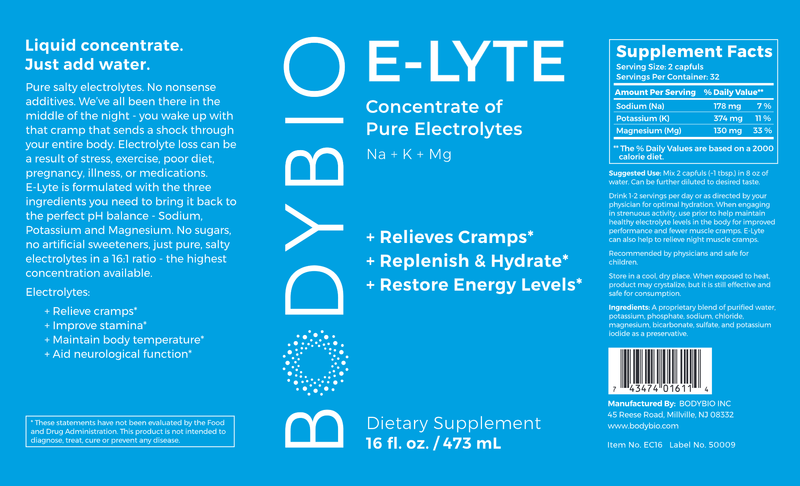 Balanced Electrolyte Concentrate (BodyBio) Label