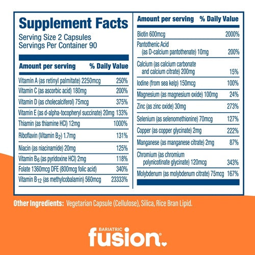 Multivitamin Capsules Without Iron Bariatric Fusion supplement facts