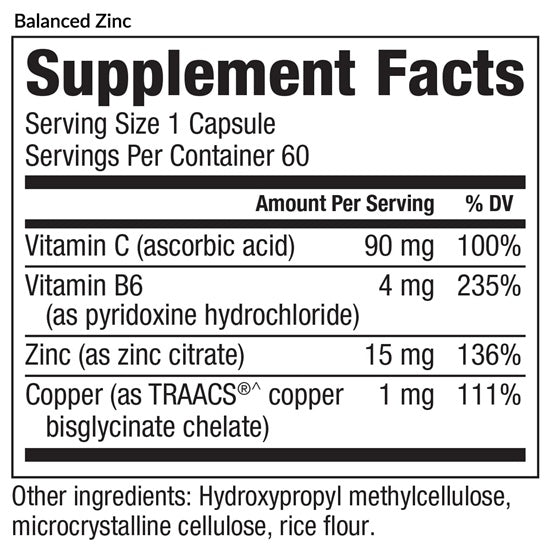 balanced zinc (equilife) supplement facts