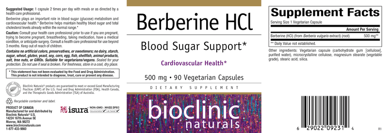 Berberine HCL (Bioclinic Naturals) Label