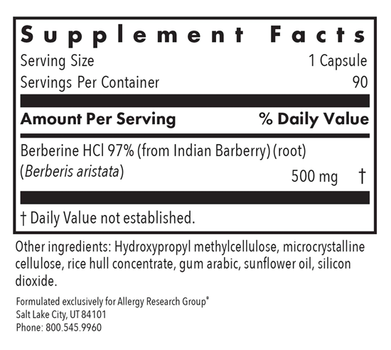 berberine 500 allergy research group supplement facts