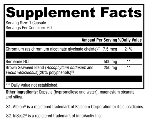 Berberine with InSea2 Xymogen Supplement Facts