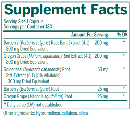 Berberis Formula 180ct supplement facts Genestra