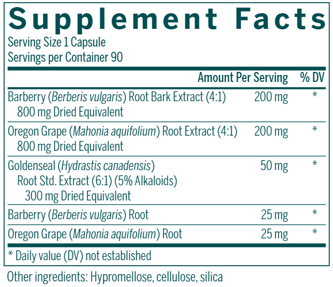 Berberis Formula 90ct supplement facts Genestra