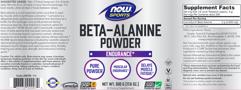 Beta-Alanine Powder (NOW) Label