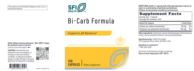 bi-carb formula sfi health label