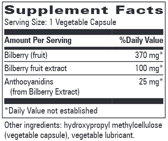 Bilberry (Progressive Labs) Supplement Facts