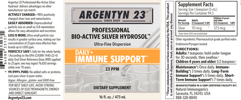 Bio-Active Silver Hydrosol 16oz (Argentyn 23) label