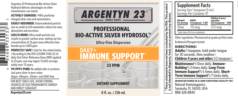 Bio-Active Silver Hydrosol 8 fl oz (no dropper) (Argentyn 23) label