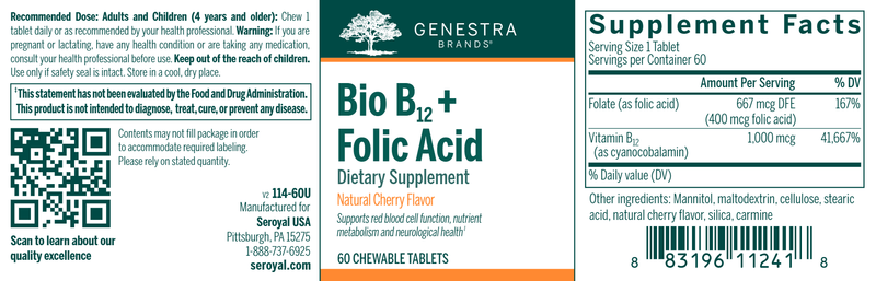 Bio B12 + Folic Acid label Genestra