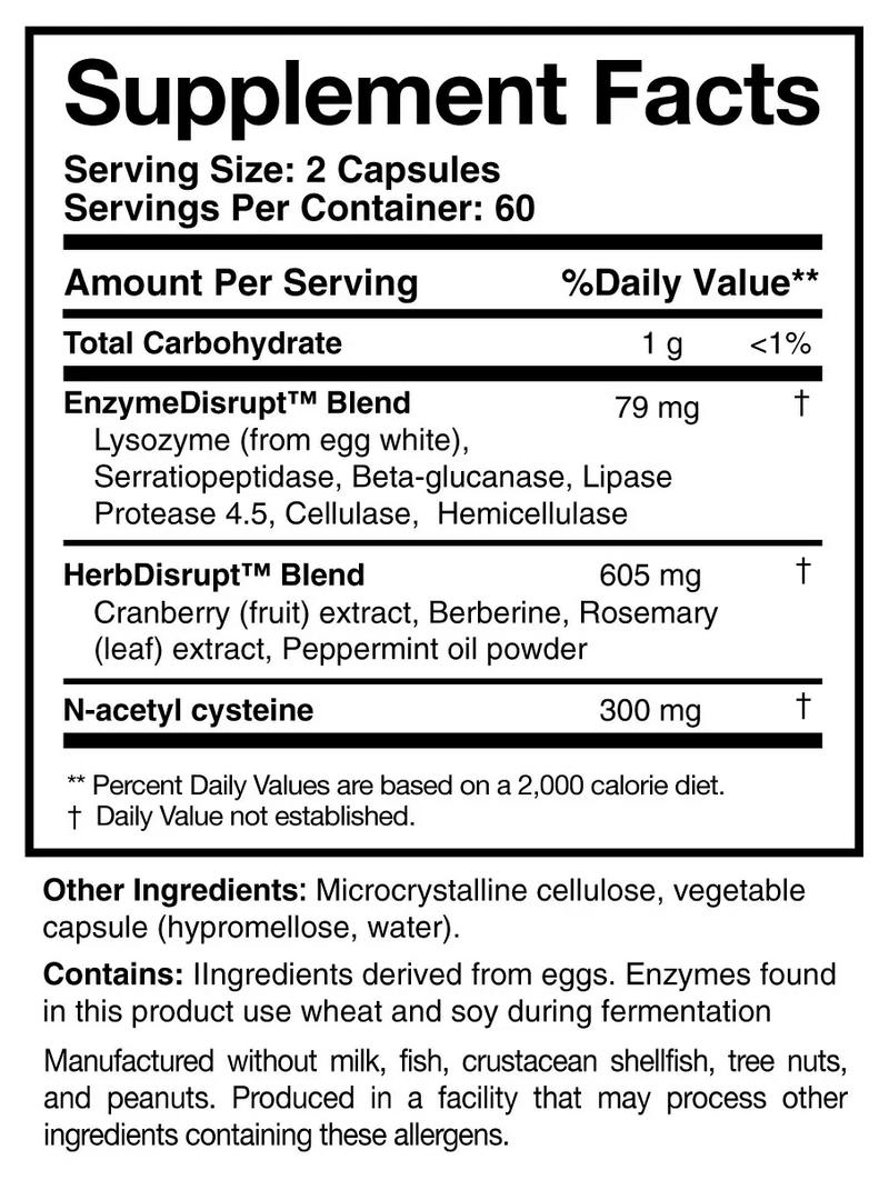 BioDisrupt Researched Nutritionals supplement facts