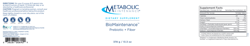 BioMaintenance Prebiotic+Fiber (Metabolic Maintenance) label