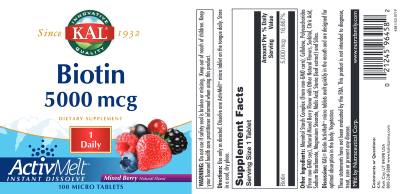 Biotin 5000 mcg Mixed Berry KAL label