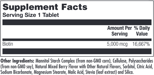 Biotin 5000 mcg Mixed Berry KAL supplement facts