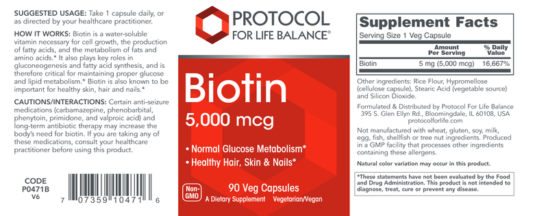 Biotin 5000 mcg (Protocol for Life Balance) Label