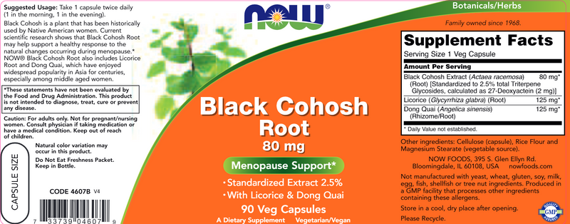 Black Cohosh Extract 80 mg (NOW) Label