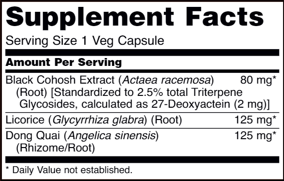 Black Cohosh Extract 80 mg (NOW) Supplement Facts