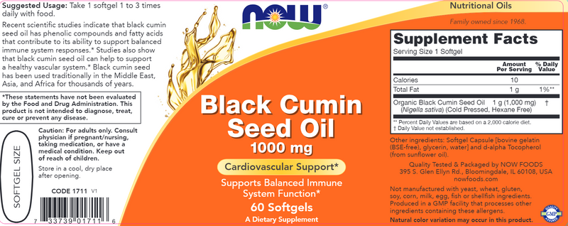 Black Cumin Seed Oil (NOW) Label