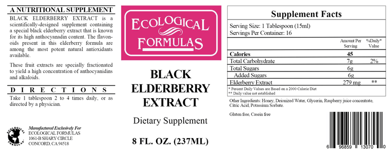 Black Elderberry Extract (Ecological Formulas) Label