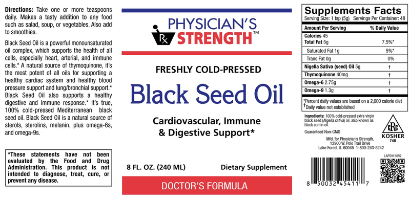 Black Seed Oil Liquid Physicians Strength label