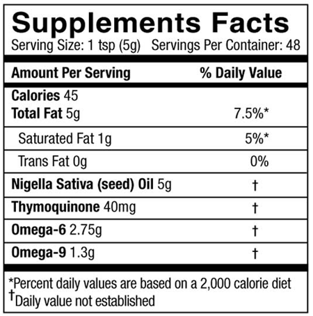 Black Seed Oil Liquid Physicians Strength supplement facts