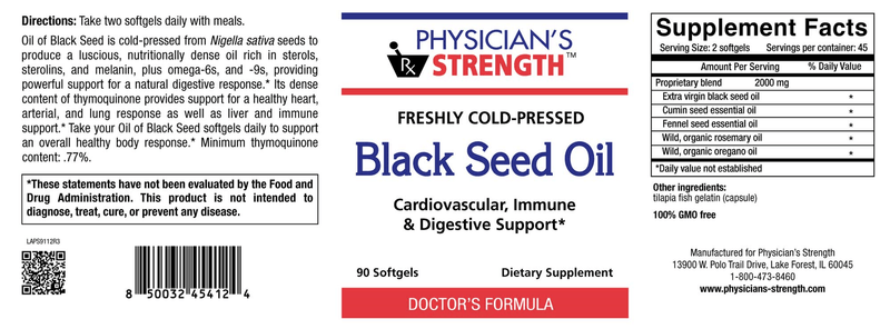 Black Seed Oil Softgels Physicians Strength label