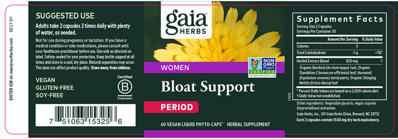 Bloat Support Period Gaia Herbs label