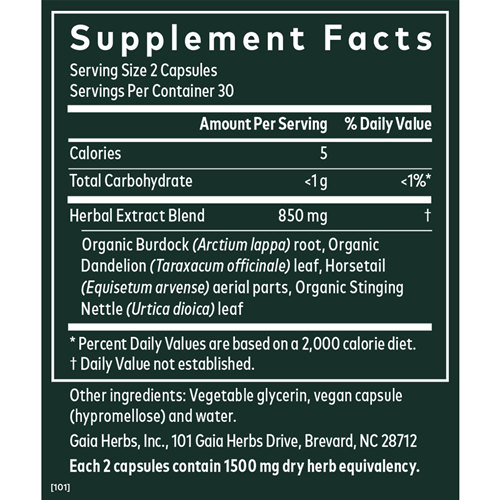 Bloat Support Period Gaia Herbs supplement facts