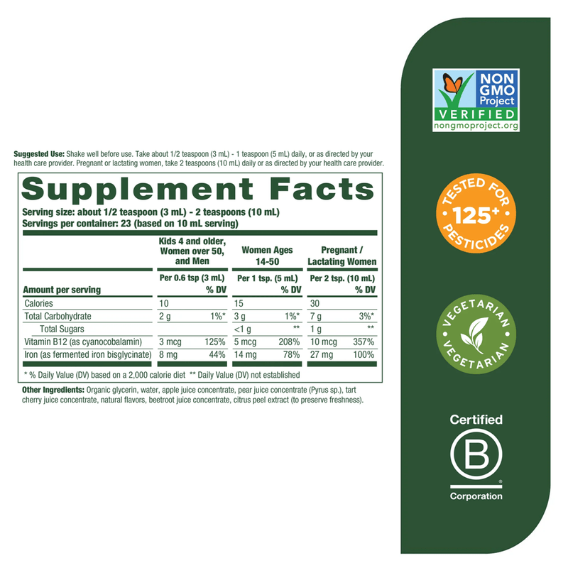 Blood Builder Liquid Iron Once Daily 7.7 oz (MegaFood) supplement facts