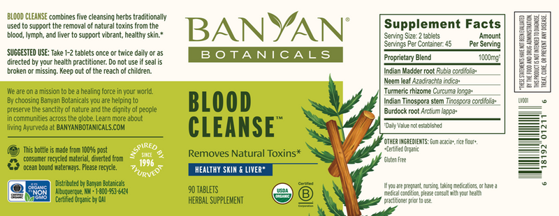 Blood Cleanse Organic Banyan Botanicals Label