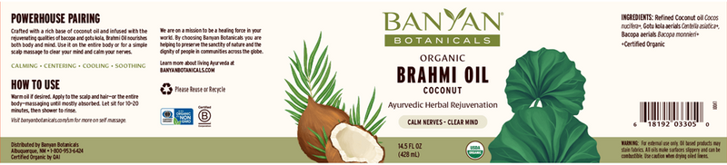 brahmi oil coconut banyan botanicals label