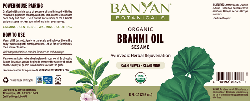 Brahmi Oil Sesame (Banyan Botanicals) Label