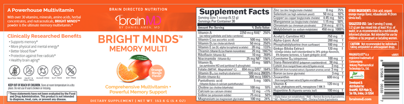 Bright Minds Memory Powder (Brain MD) Label