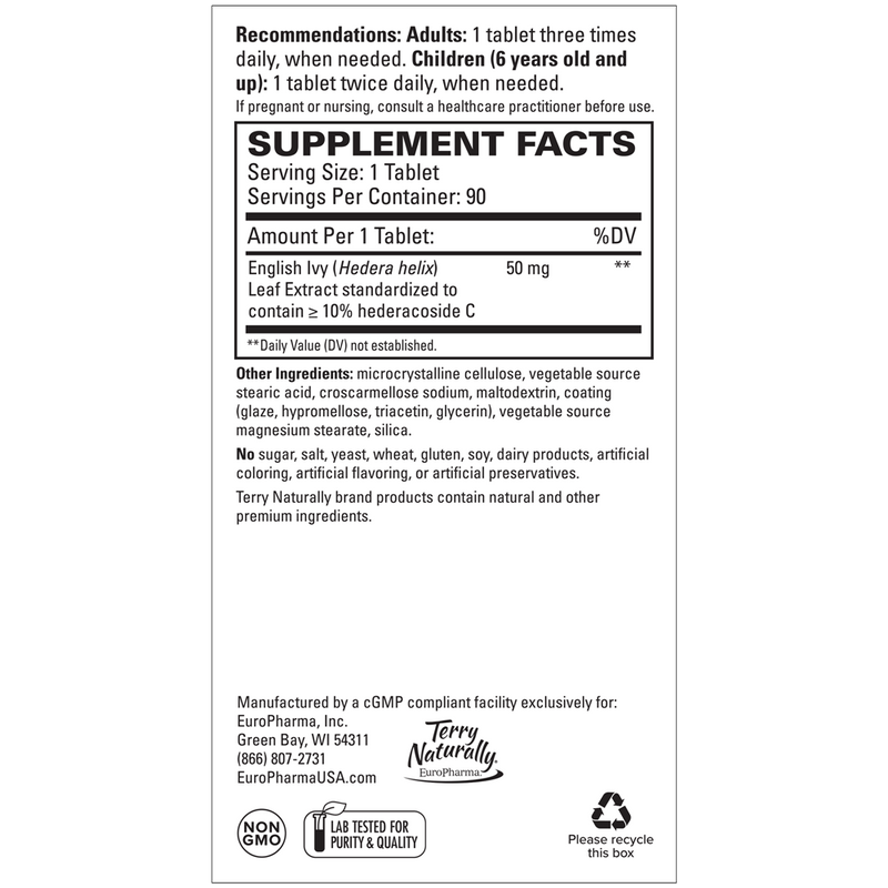 Bronchial Clear Tablets Terry Naturally supplement facts