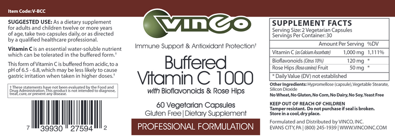 Buffered Vitamin C 1000 Vinco label