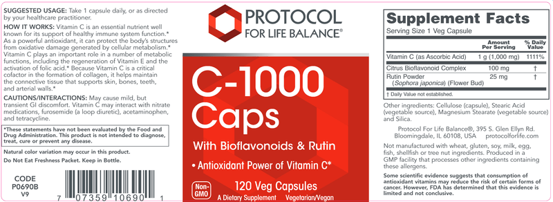 C-1000 Caps (Protocol for Life Balance) Label