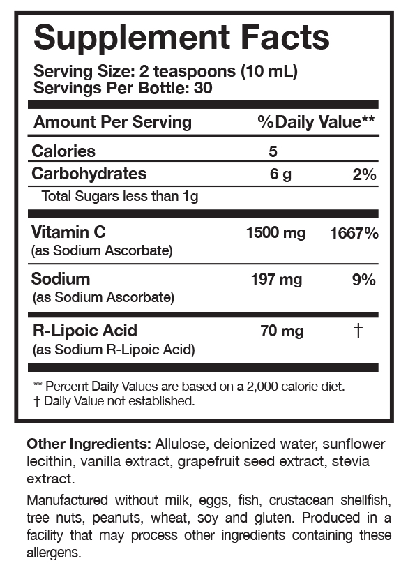 C-RLA Vanilla Caramel - Liposomal Vitamin C Researched Nutritionals supplement facts