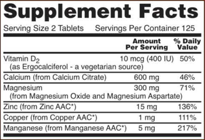 Calcium Citrate Tablets (NOW) Supplement Facts