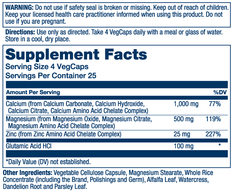 Calcium Magnesium Zinc Solaray supplement facts