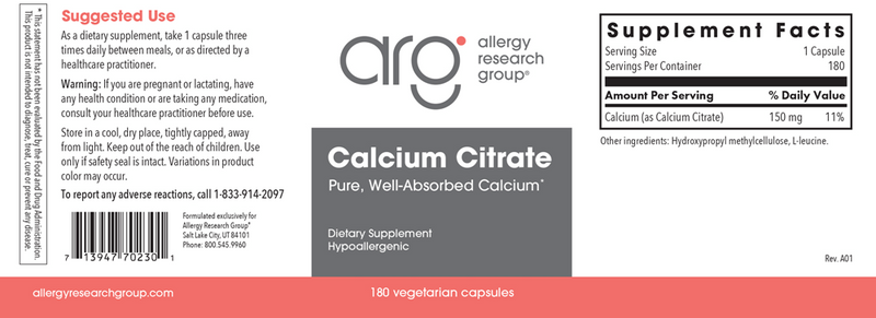 calcium citrate allergy research group label