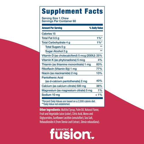 Calcium Citrate Soft Chews - Strawberry Blast Bariatric Fusion supplement facts