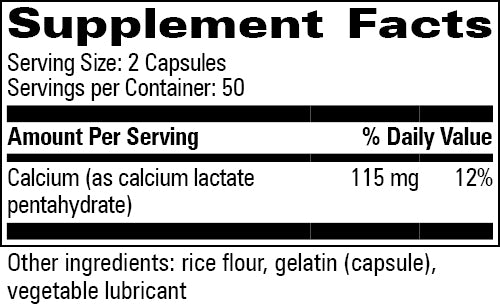 Calcium Lactate 115 mg Progressive Labs supplement facts