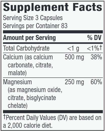 Calcium & Magnesium 250 capsules (Nature's Way) Supplement Facts