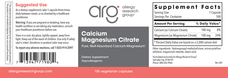 calcium magnesium citrate allergy research group label