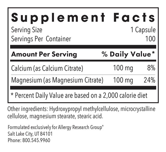 calcium magnesium citrate allergy research group supplement facts