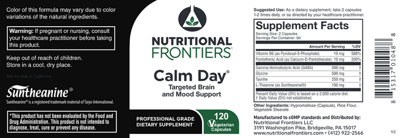 Calm Day Nutritional Frontiers Label