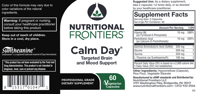 Calm Day Nutritional Frontiers Label