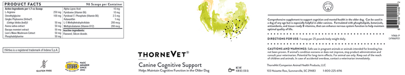 canine cognitive support thorne vet label