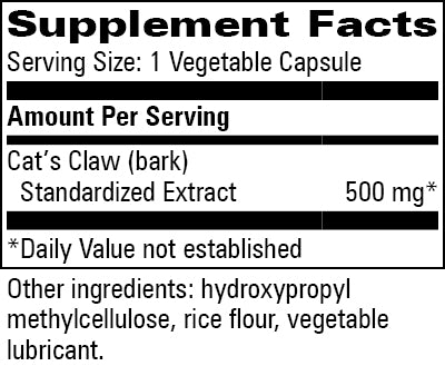 Cat's Claw 500 mg Progressive Labs supplement facts